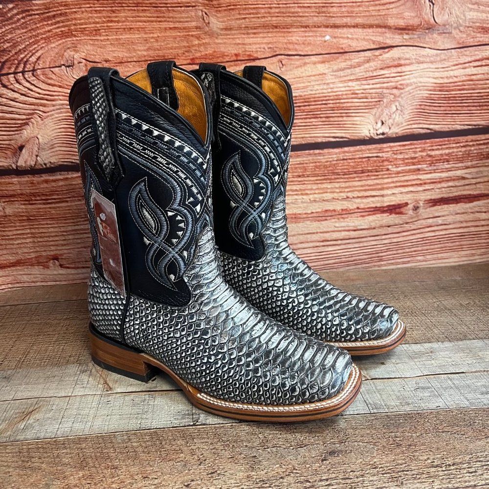 Men WESTERN COWBOY RODEO Python Print leather Square Toe boot Bota Piton Vaquera
